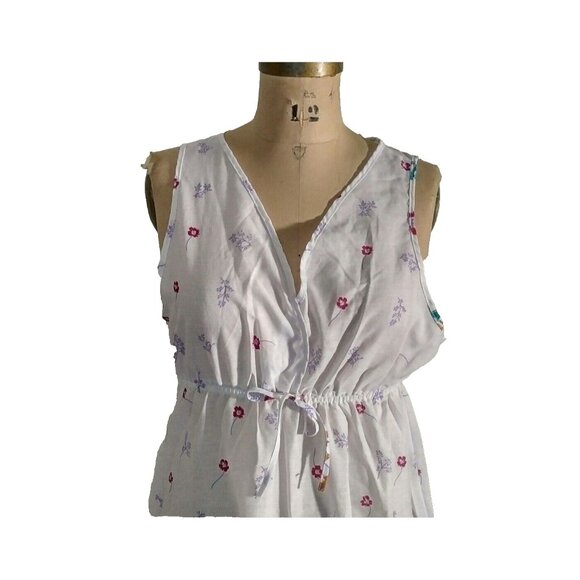 Vintage 70s maxi long peasant white floral romantic nightgown - Picture 4 of 9